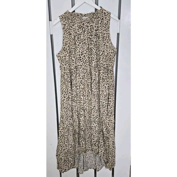 Petal + Pup Sleeveless Tiered Midi Tan Brown Leopard High Low Flowy Dress M/L - Picture 1 of 7